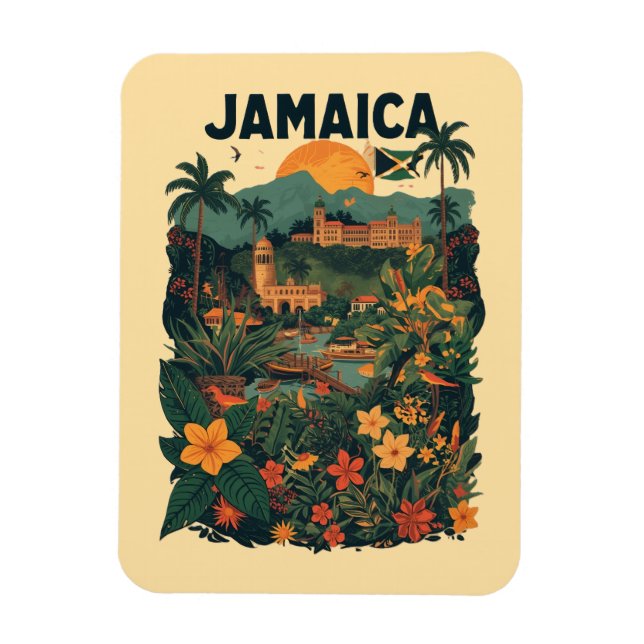 Ímã Vintage Style Jamaica Travel Illustration (Vertical)