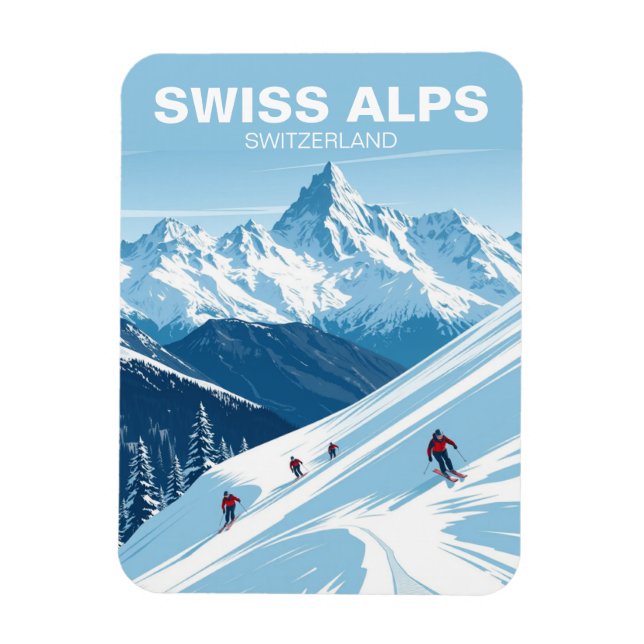Ímã Vintage Swiss Alps Skiting Suiça (Vertical)