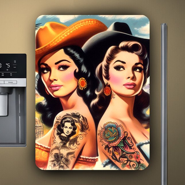 Ímã Vintage Tattooed Cowgirls (Criador carregado)