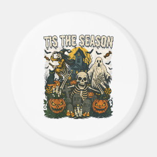 Imã Vintage Tis Season Halloween Skeleton Retro