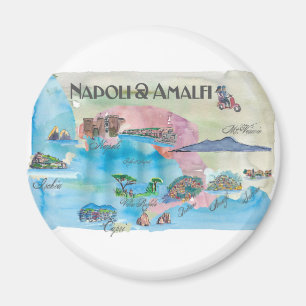 Imã Vintage Travelposter de Amalfi e de Napoli Italia