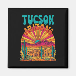 Imã Vintage Tucson Arizona Desert Sunset Skyline Citys