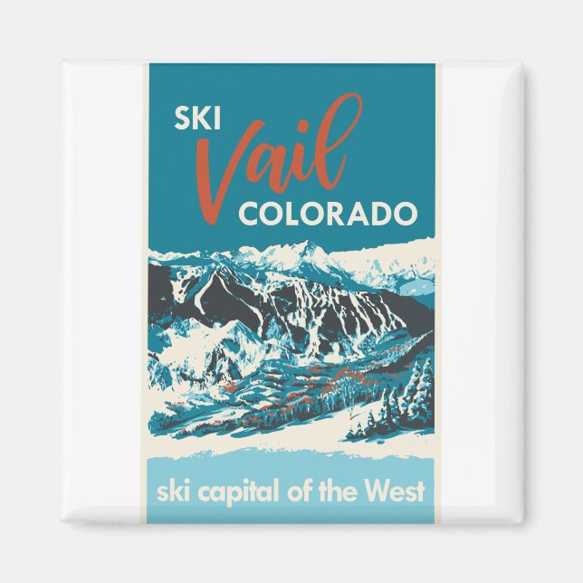 Imã Vintage Vail Ski Poster (Frente)