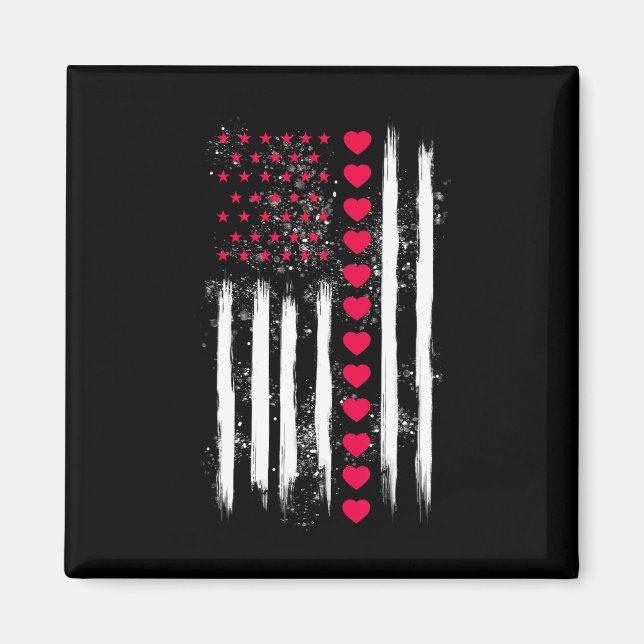 Imã Vintage Valentine Day American Flag Heart Perfect  (Frente)