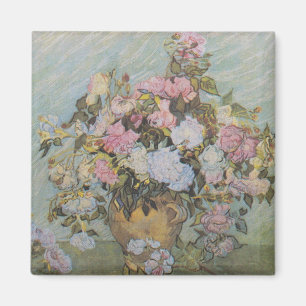 Imã Vintage Van Gogh Vase com Rosas Rosa