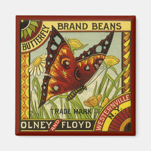 Imã Vintage Vegetal Label Art, Borboleta Marca Beans