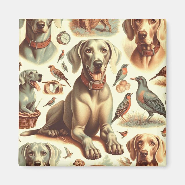 Imã Vintage Weimaraner Seamless (Frente)