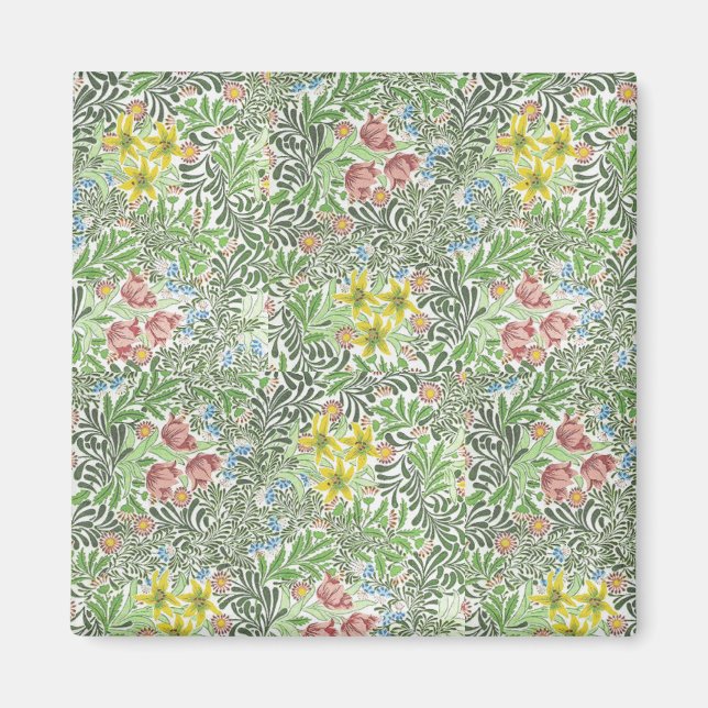 Imã Vintage William Morris Bower Flowers Greenery (Frente)