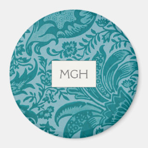 Imã Vintage William Morris Teal Botanograma Monograma