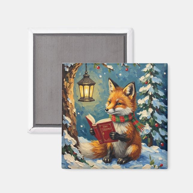 Imã Vintage Winter Fox Reading by Lantern Light (Front/Back)