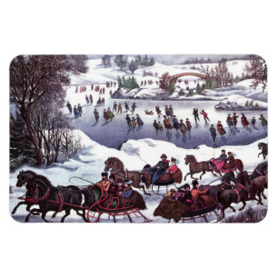 Ímã Vintage Winter Scene. Imagem do Presente de Natal