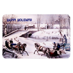 Ímã Vintage Winter Scene. Magneta de presentes de Nata