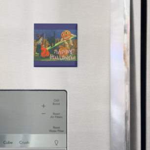 Imã Vintage Witch e Jack o' Lanterns Tocam Tempo