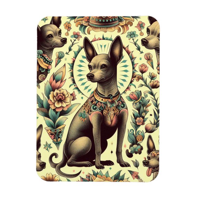 Ímã Vintage Xoloitzcuintle Seamless (Vertical)