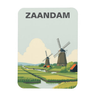 Ímã Vintage Zaandam Países Baixos Windmills Viagem