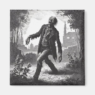 Imã Vintage Zombie Etching Horror Spooky Unmorto