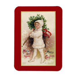 ÍMÃ VINTAGEM "MENINA COM ÁRVORE" NATAL MAGNET