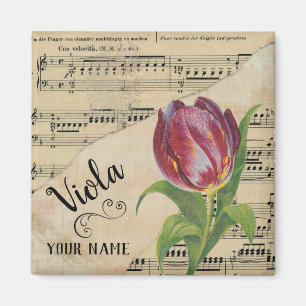 Imã Viola Tulip Vintage Sheet Music Personalizada