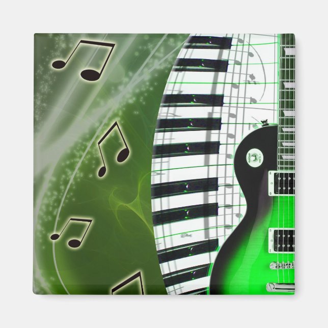 Imã Violão elétrico verde com teclado (Frente)