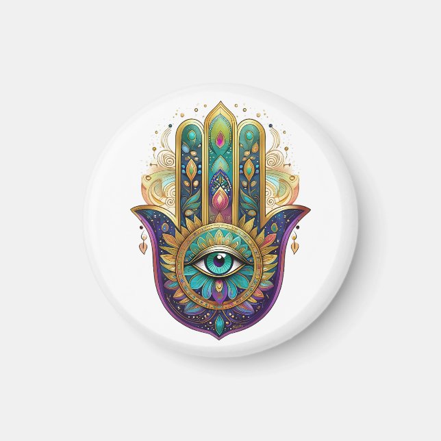 Imã Violeta Verde Pétalas de Ouro Hamsa Turquesa Terce (Frente)