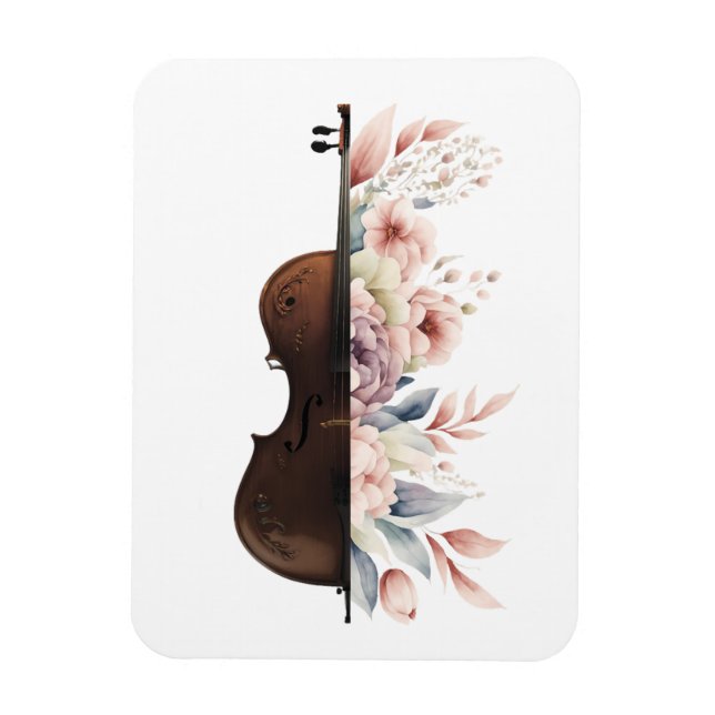 Ímã Violino com flores. (Vertical)