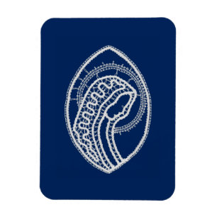 Ímã Virgem Abençoada Maria, renda branca, azul marinho