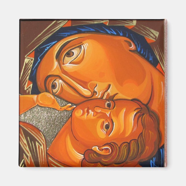 Imã Virgem de Ícone Ortodoxo com o Magneta Criança Jog (Frente)