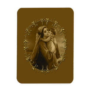 Ímã Virgem Maria com Criança Jesus, Dourada Design da 