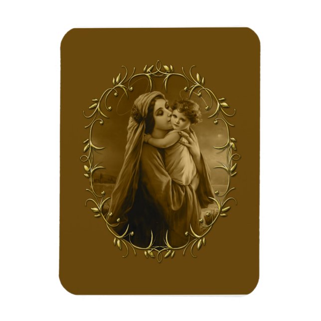 Ímã Virgem Maria com Criança Jesus, Dourada Design da  (Vertical)