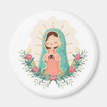 Virgen de Guadalupe kawaii adornada con flores