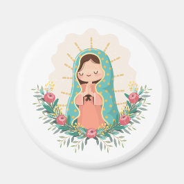 Imã Virgen de Guadalupe kawaii adornada con flores
