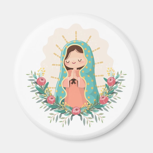Imã Virgen de Guadalupe kawaii adornada con flores (Frente)