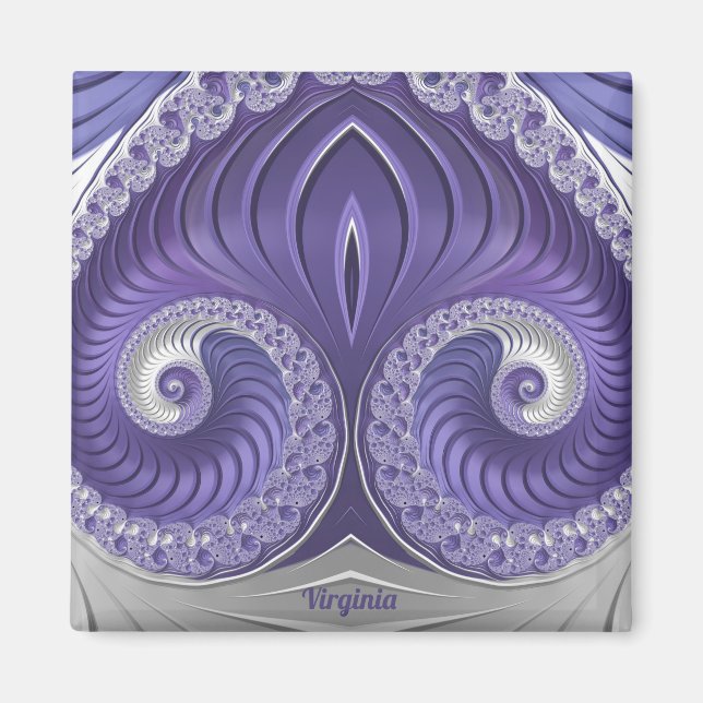 Imã VIRGINIA ~ Padrão Abstrato ~ Cinza Roxo Branco ~ (Frente)
