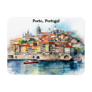 Ímã Vista Colorida da Cidade de Porto Portugal em Aqua