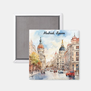 Imã Vista da Cidade de Madrid Espanha Pintura em Aquar