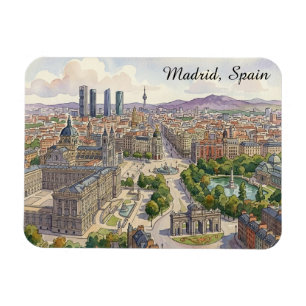 Ímã Vista da Cidade de Madrid Espanha Pintura em Aquar
