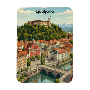 Ímã Vista da Cidade de Viagem Antiga de Liubliana Eslo