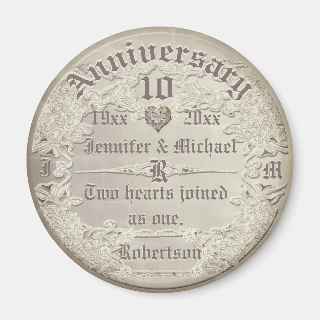 Imã Vista de Cobre Personalizada do 10.º Aniversário (Frente)