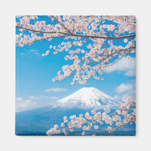 Imã Vista de Monte Fuji com flores de cerejeira
