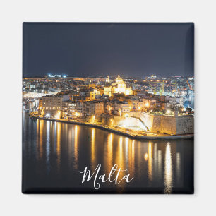 Imã Vista de três cidades em Malta à noite Magnet