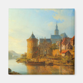 Imã Vista de uma cidade neerlandesa ao longo do rio Re