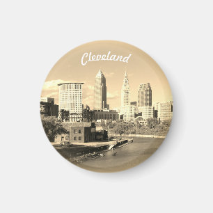 Imã Vista Ensolarada do Rio em Sepia Cleveland