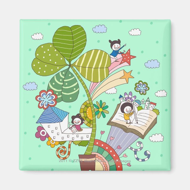 Imã Vista lateral das crianças que estudam por plantas (Frente)