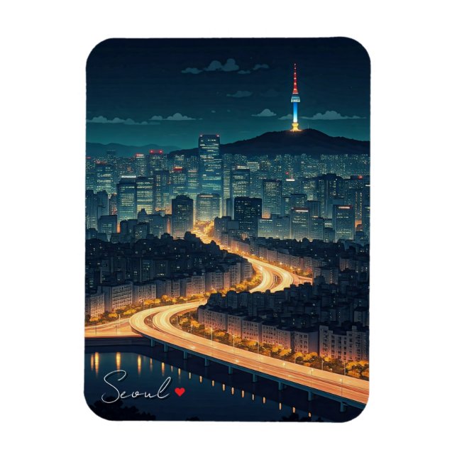 Ímã Vista Noturna de Seul Coreia do Sul (Vertical)
