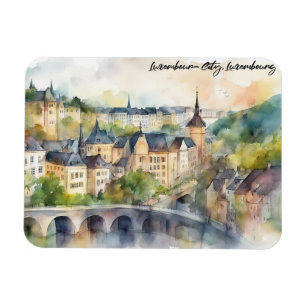 Ímã Vista panorâmica da pintura aquarela da cidade de