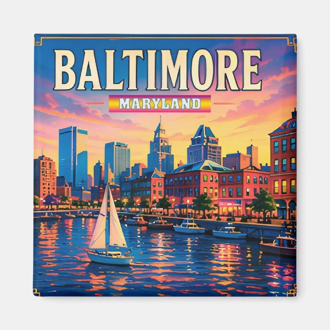 Imã 🌇 Vistas da Cidade do Porto Interior de Baltimore (Frente)