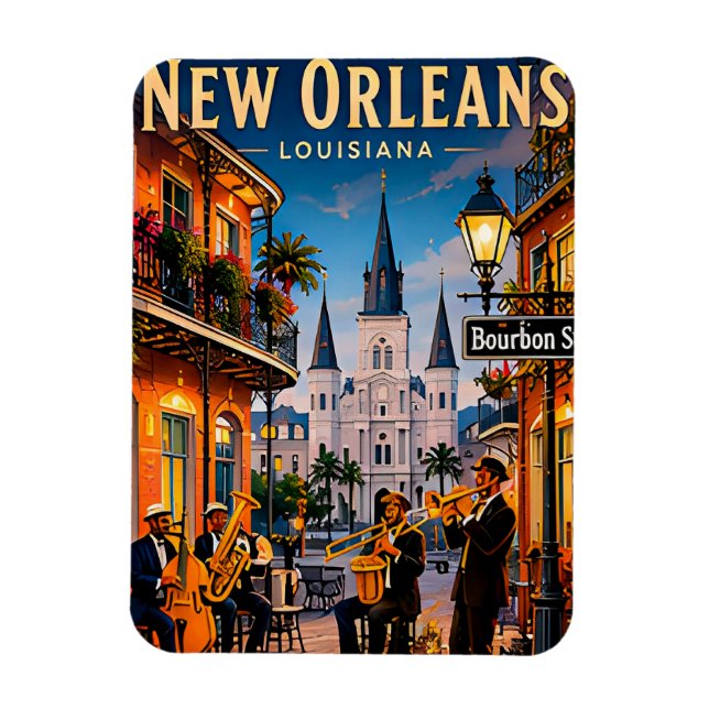Ímã 🎷 Vistas da Rua do French Quarter de Nova Orleans (Vertical)