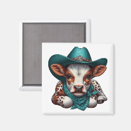 Imã Vitelo Adorável no Chapéu do Cowboy e Bandana