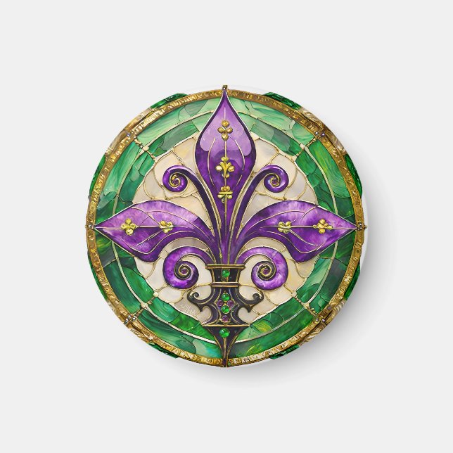 Imã Vitral Mardi Gras Fleur de lis  (Frente)