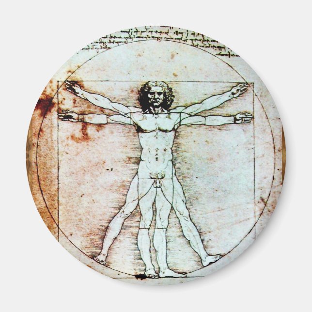 Imã VITRUVIAN MAN , Antiquado BURACO Castanho (Frente)